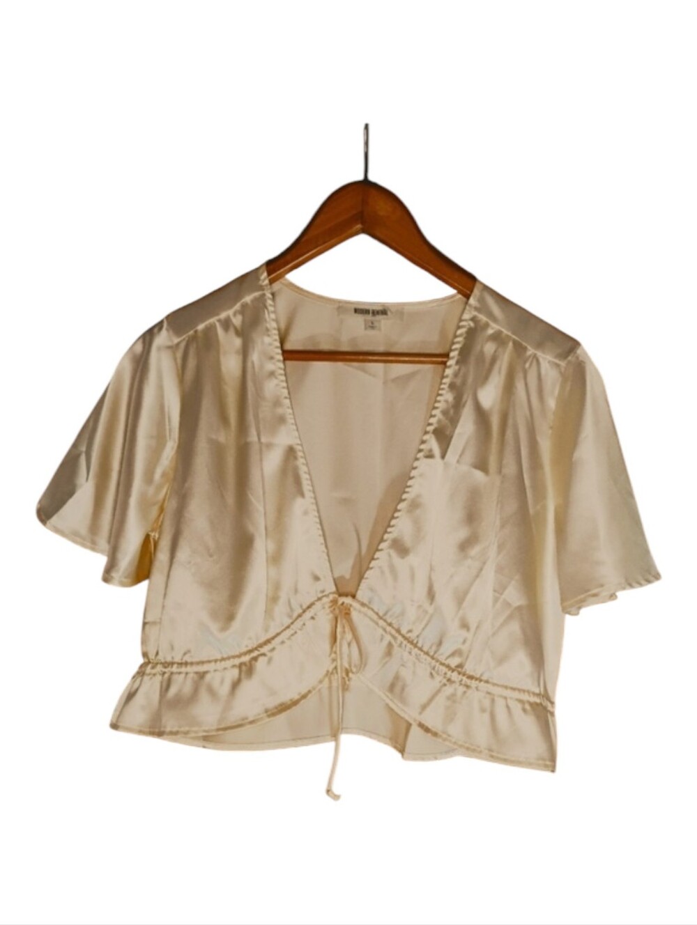Modern Renewal Crop Top with a tie closure. Soft Butter color Size Large - Picture 2 of 7